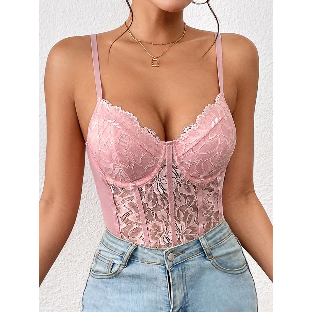 Lace bustier corset style Cami Bodysuit black - Picture 5 of 12